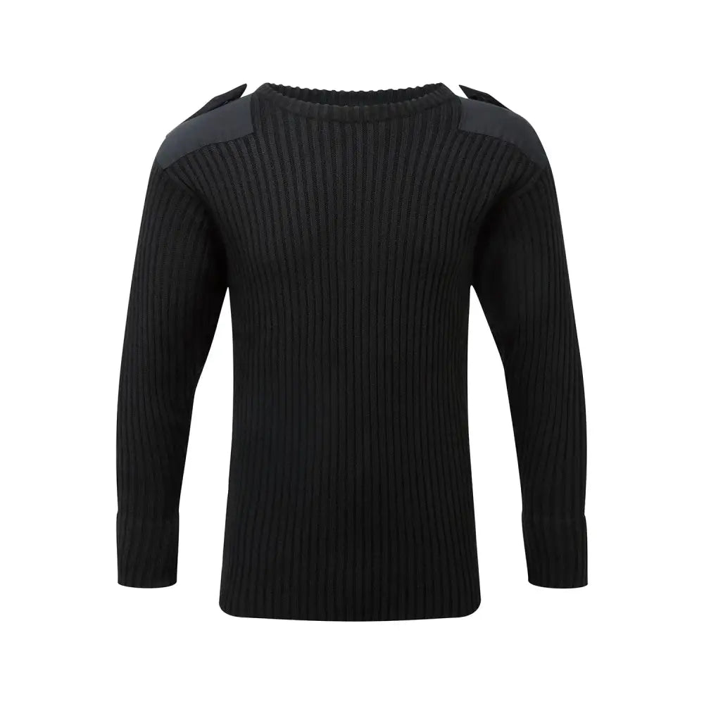 Black ribbed knit fort crew neck jumper with dark shoulder panels in combat jumper black style