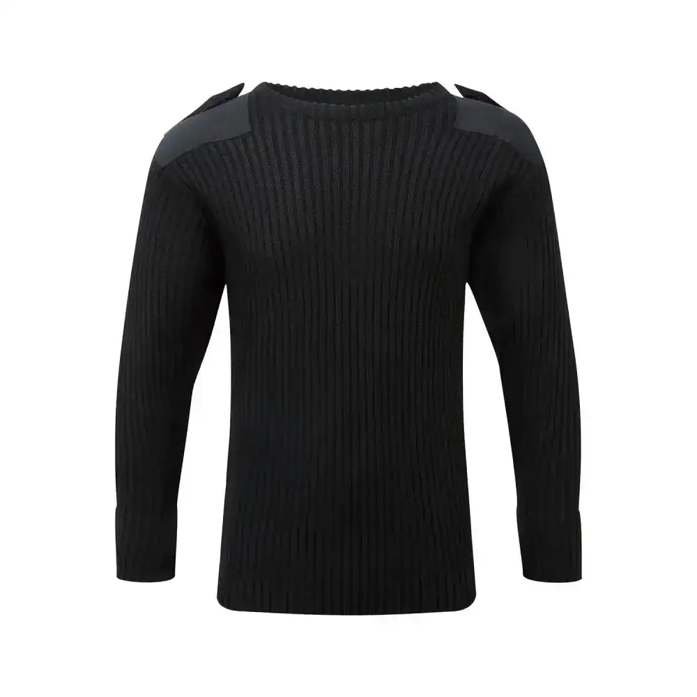 Black ribbed knit fort crew neck jumper with contrasting matte black shoulder panels in combat jumper black style