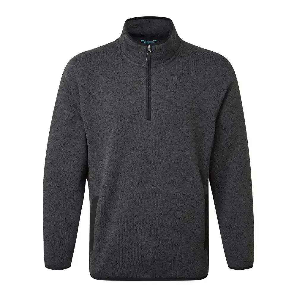 Dark gray heathered fort easton pullover grey half zip fleece with subtle textured weave and black zipper, hardwearing knitted marl