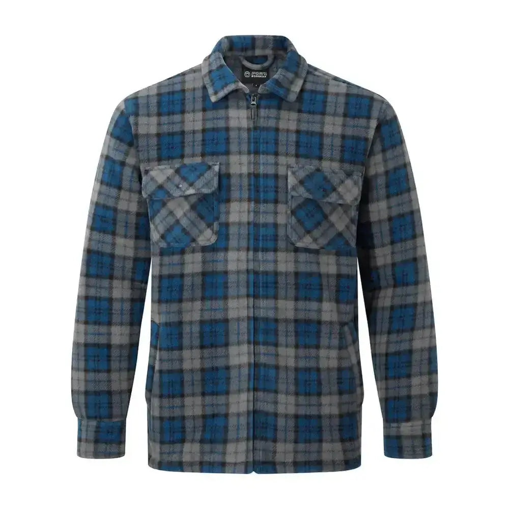 Blue and gray plaid fort portman shacket navy with zipper front and two chest pockets sherpa fleece lining