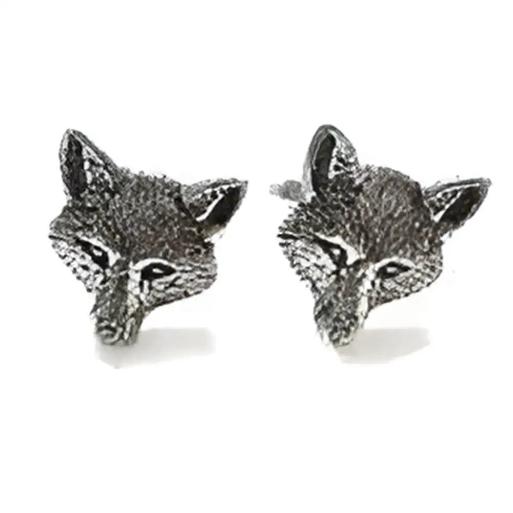 Silver fox head cufflinks with textured detailed fur and pointed ears perfect as elegant head cufflinks accessory