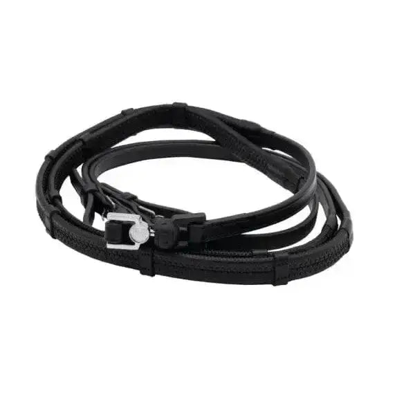 Black leather vincitore libre reins with silver buckle and reinforced stitching made from plain indian leather