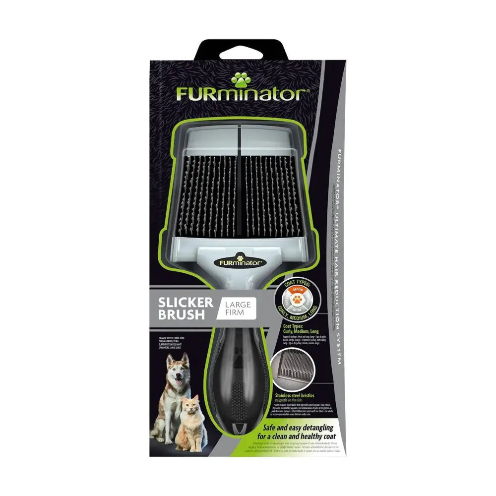 Furminator slicker brush large firm with sleek black silver design stainless steel bristles for surface mats pulling brush design
