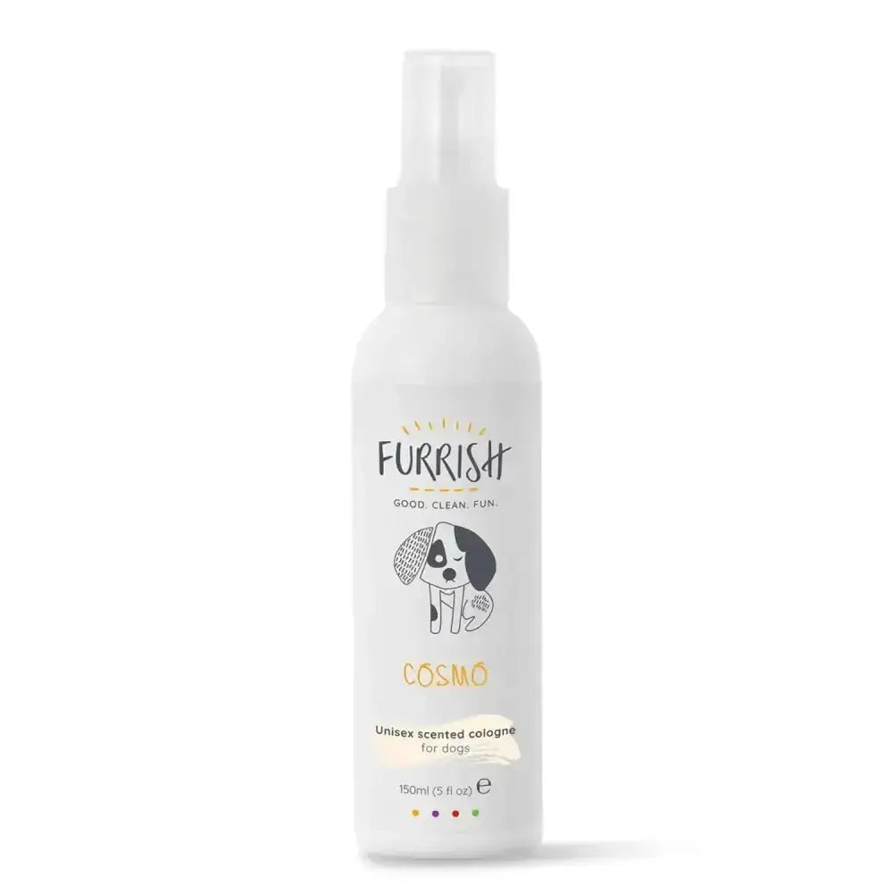 White spray bottle of furrish cosmo unisex scented cologne for dogs smelling uniquely with sunflower fresh floral scent