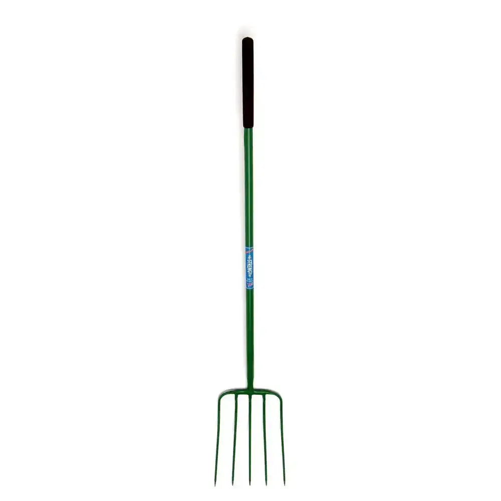 Fynalite hi-strength manure fork with green metal tines and black grip handle made from high tensile steel handles