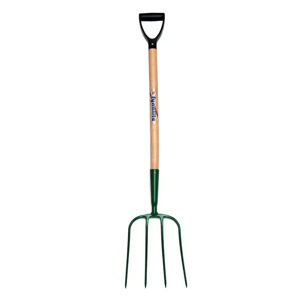 Green fynalite manure fork with 4 prong ash handle d-grip and quality forged high carbon metal for sturdy garden use