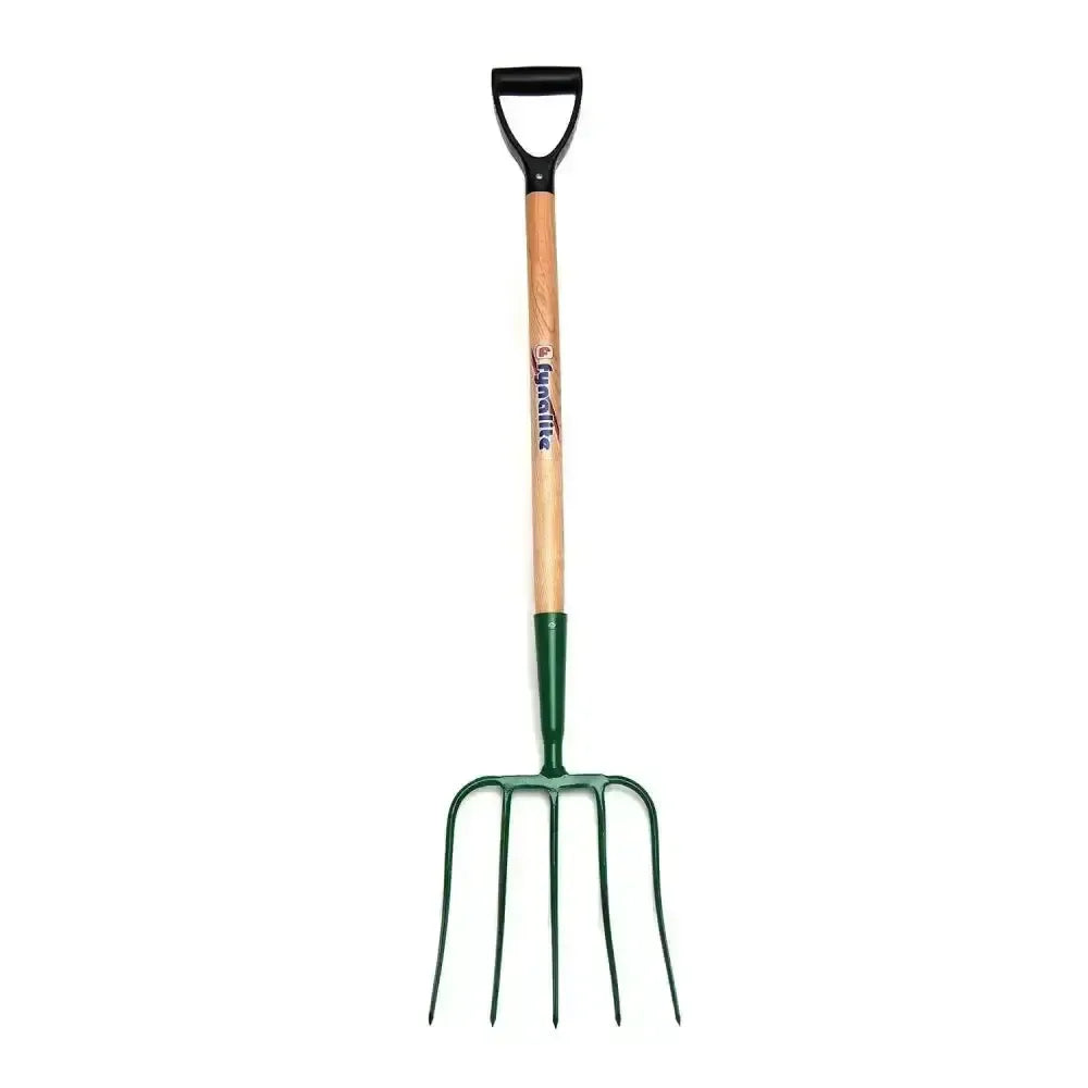 Fynalite Manure Fork 5 Prong Ash Handle D-Grip 32" Green Forks