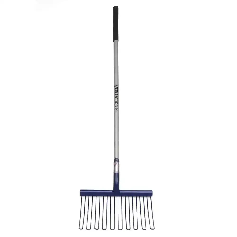 Fynalite rubber matting fork with blue plastic handle and silver shaft ideal for wet bedding and matting fork straight tasks