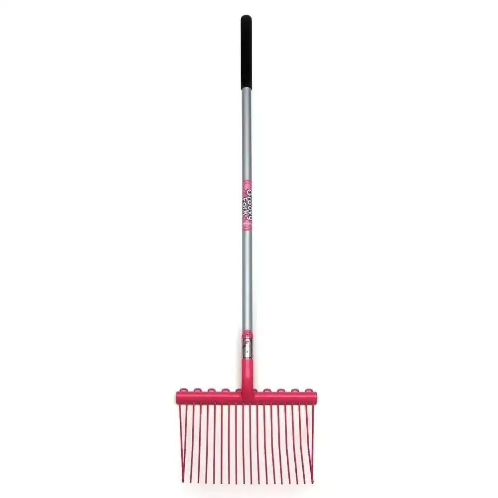 Pink plastic funky shavings fork with silver metal handle and black grip from fynalite shavings forks groovy collection for seniors