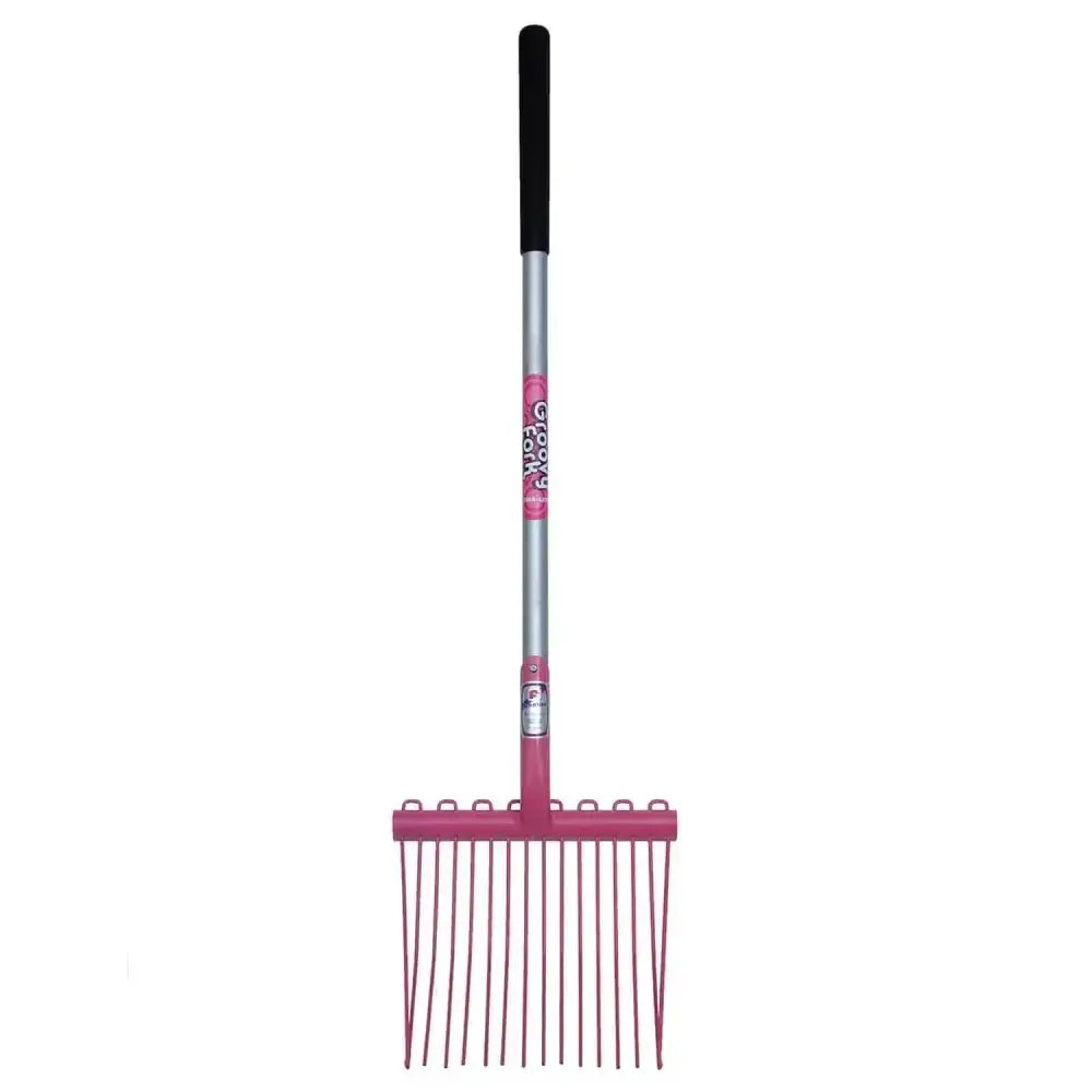 Pink plastic funky stable fork with black grip silver handle fynalite shavings forks groovy junior by graze