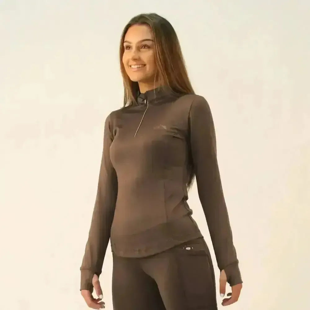 Gallop Base Layer Long Sleeve Zipped Neck Taupe X Small Base Layers