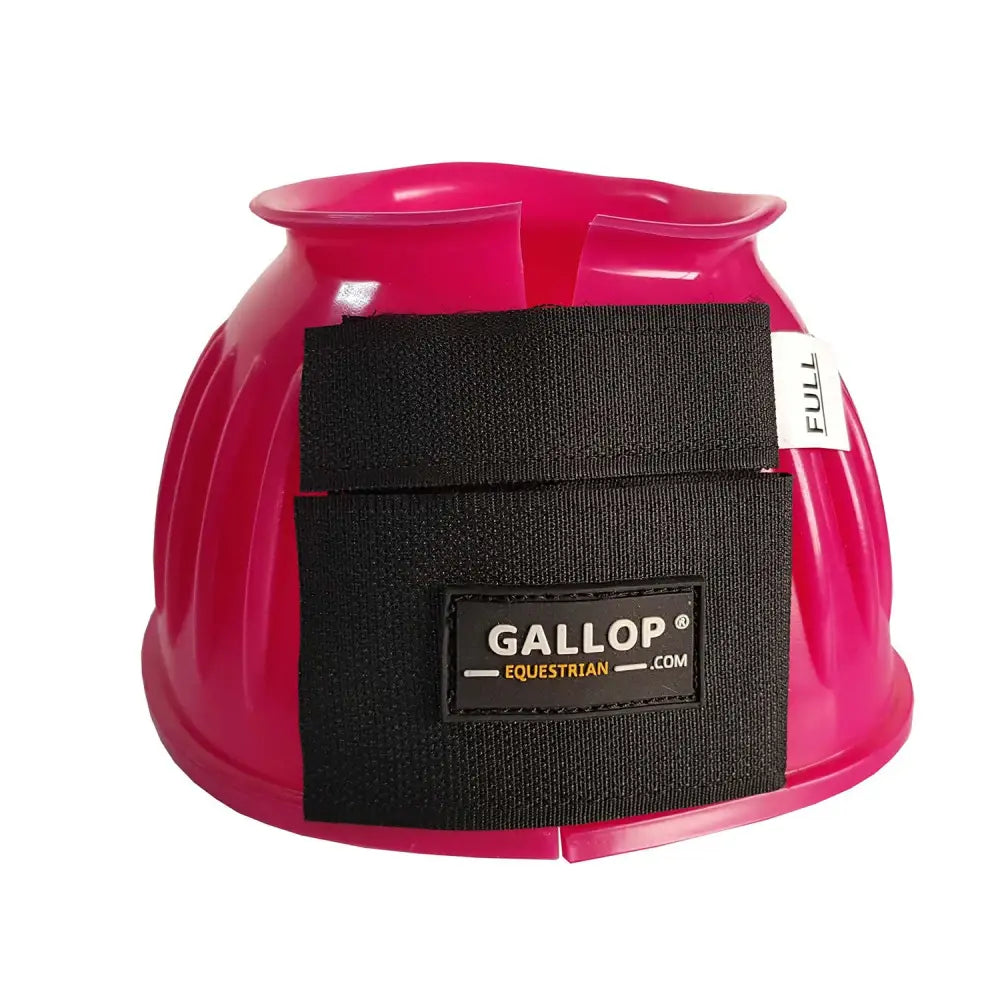 Bright pink gallop double taped pvc ribbed reach boots fuchsia with black velcro straps and equestrian logo patch