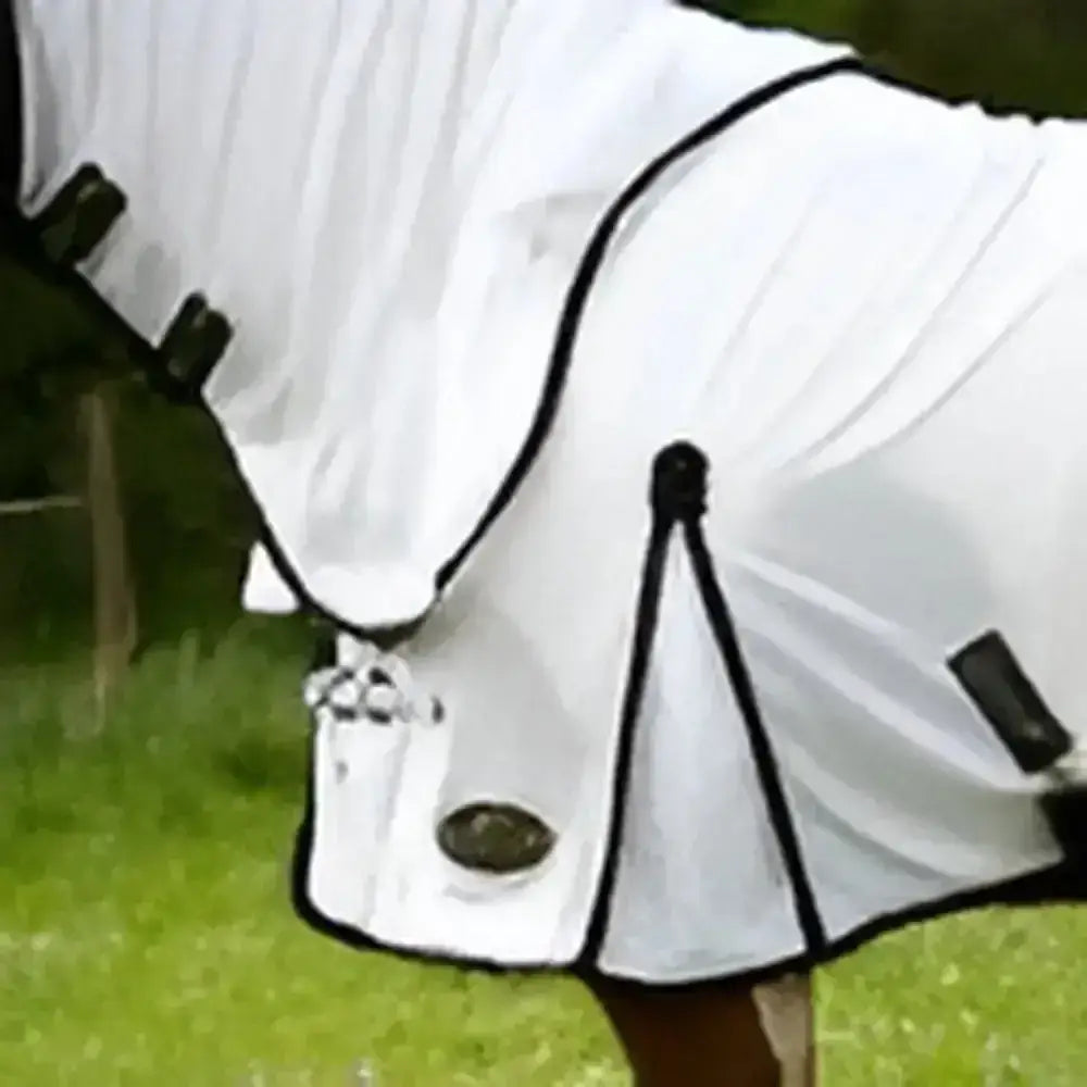 White horse fly sheet with black trim and adjustable straps from gallop dual fly rug set made with breathable denier
