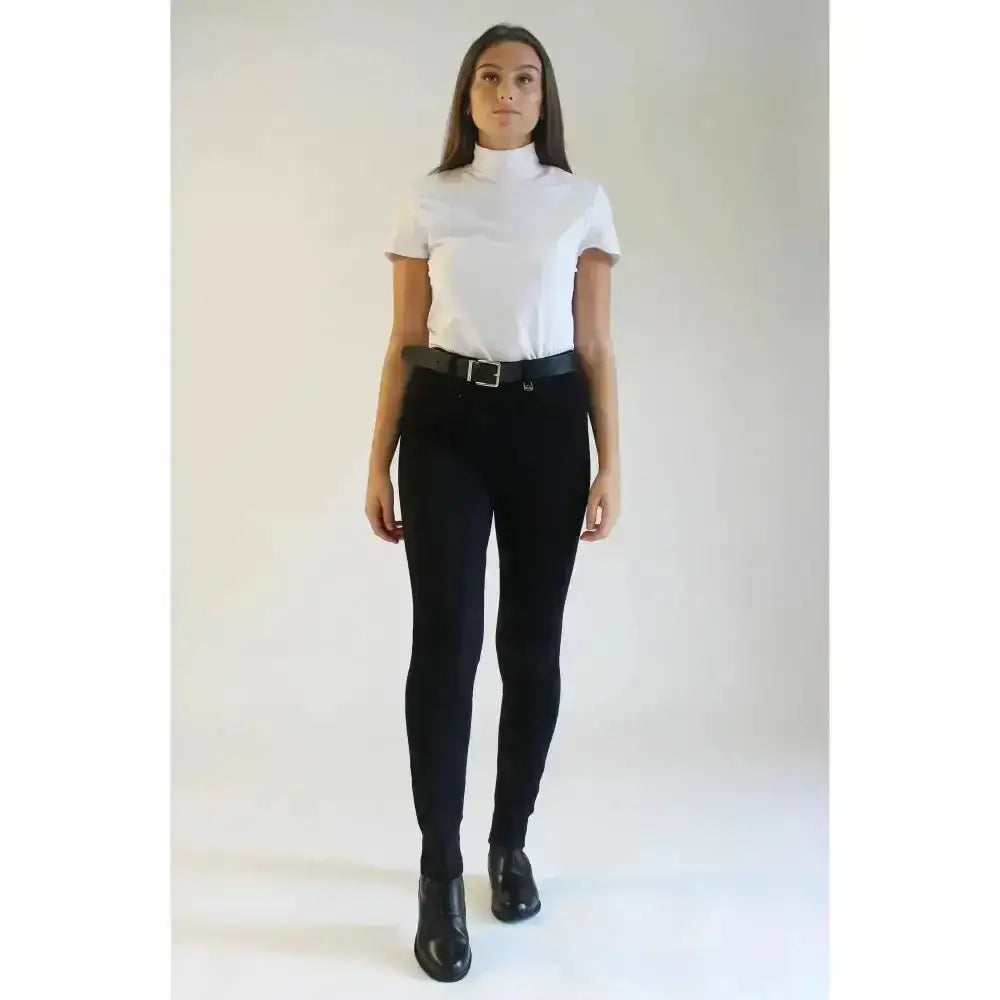 Black high-waisted gallop ladies classic plain jodhpurs with sleek fit and subtle stitching details