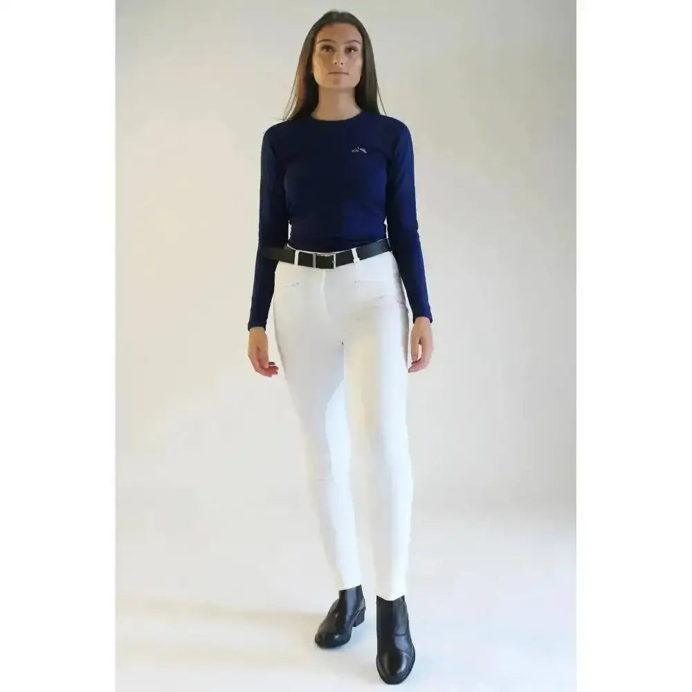 Navy blue long-sleeved riding top with small chest logo from gallop ladies classic plain jodhpurs collection
