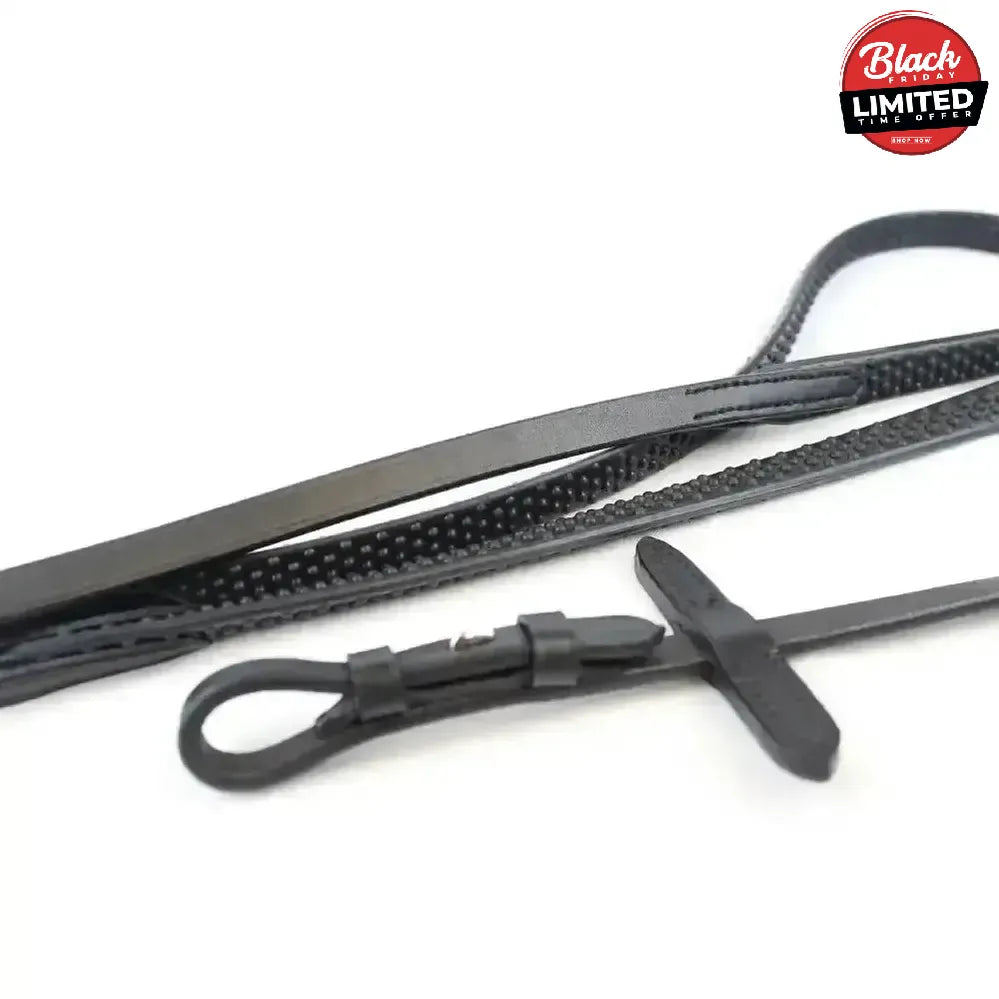 Gallop Leather Flexi Rubber Billet Reins with Nylon Core Black Pony Reins