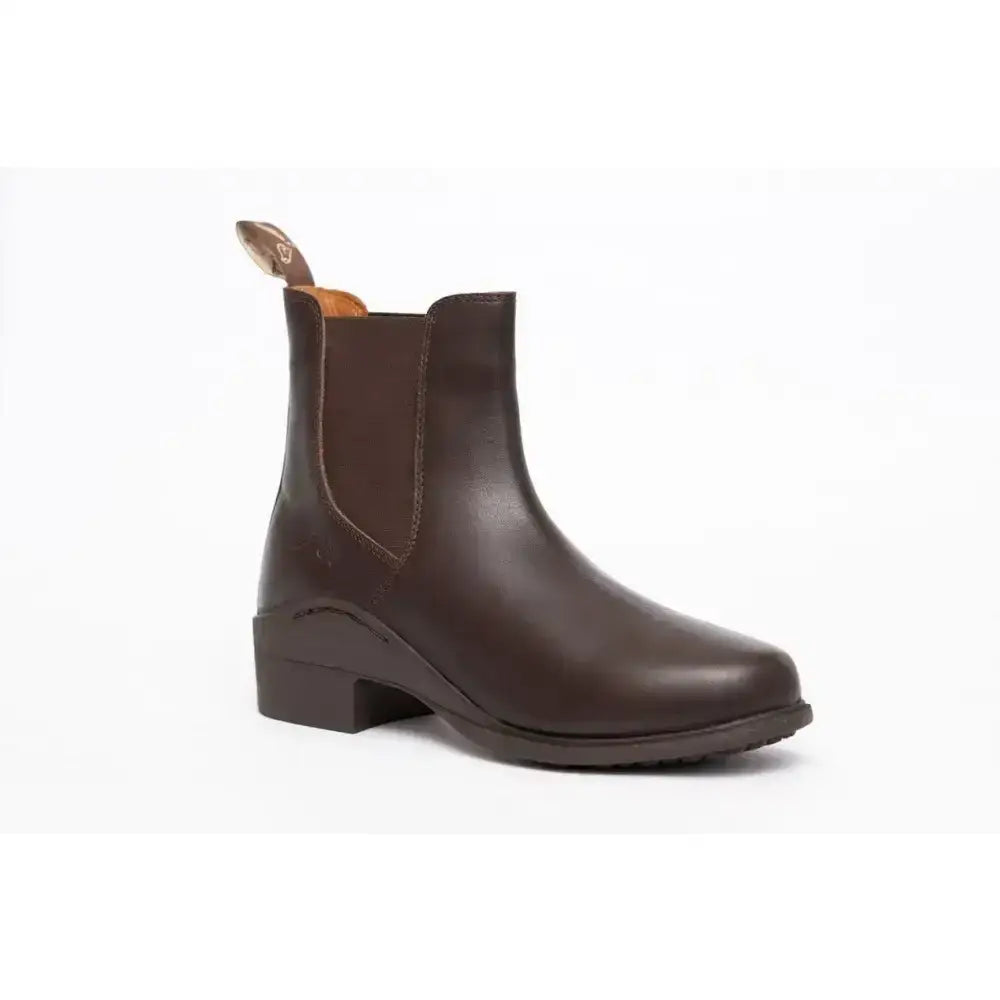 Brown leather elegance leather paddock zip boots for kids with low block heel and elastic side panels