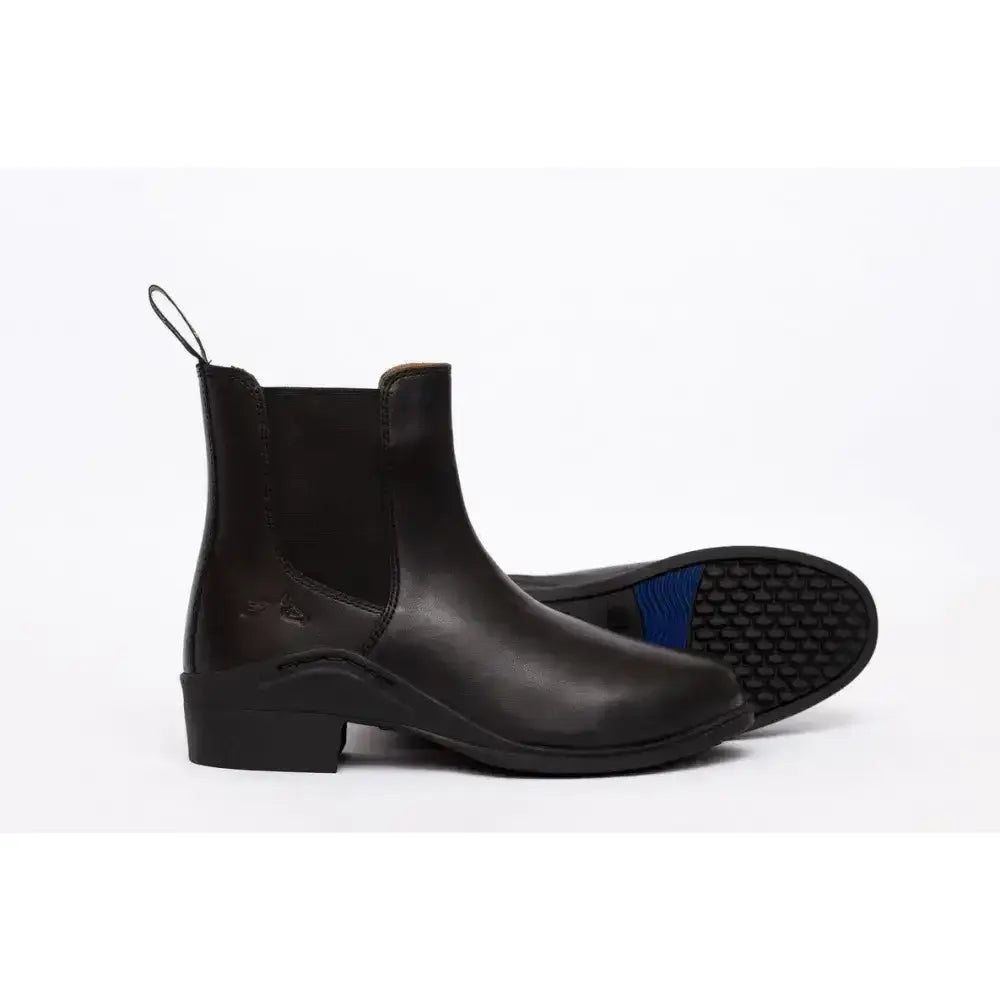 Black leather paddock zip boots with low block heel and elastic side panels from gallop new children’s elegance leather paddock collection