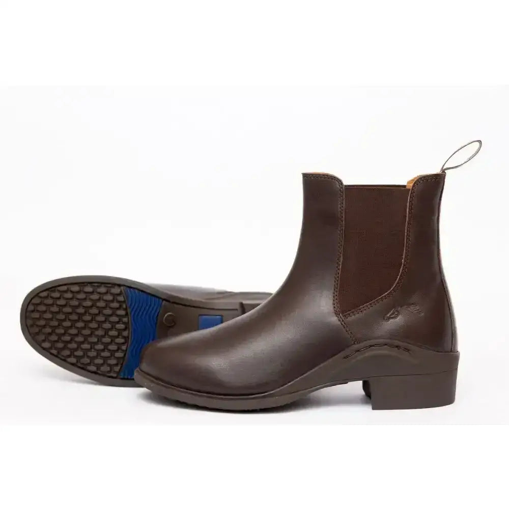 Brown leather paddock zip boots with low block heel and elastic side panels from gallop new children’s elegance leather paddock