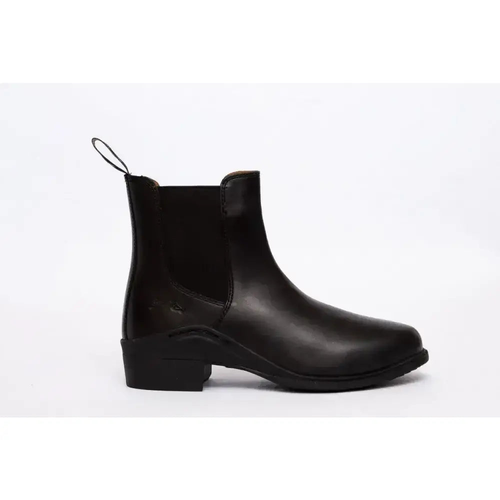 Black leather paddock zip boots with low block heel and elastic sides from gallop new children’s elegance leather paddock line