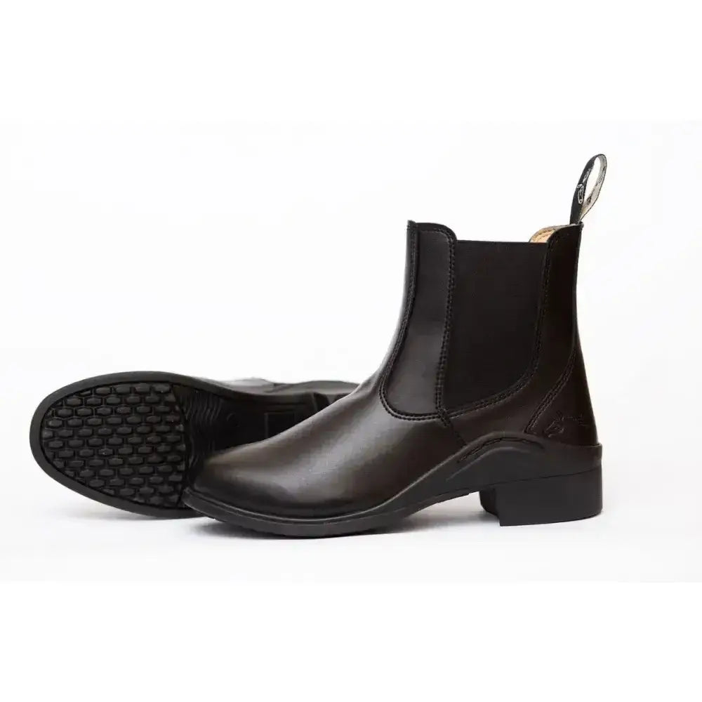 Black synthetic jodhpur boots with elastic side panels and low block heel for kids gallop new childrens elegance leather paddock