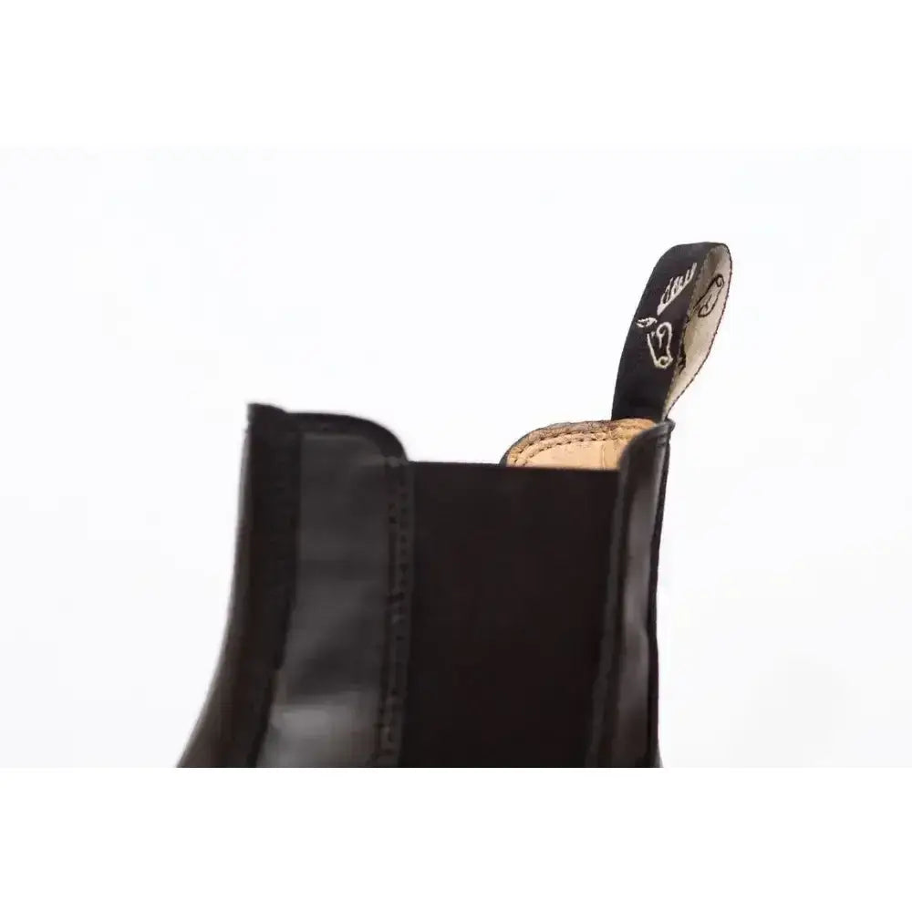 Back view of black synthetic jodhpur boots with a pull tab from gallop new childrens elegance leather paddock line