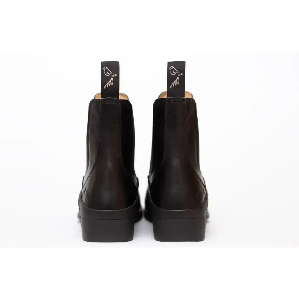 Black synthetic jodhpur boots with chunky sole and bird logo tags for kids elegance leather paddock style