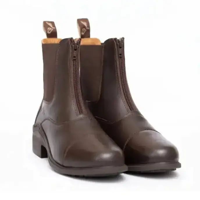 Brown gallop new elegance leather paddock zip boots with side zipper and pull tabs for easy wear
