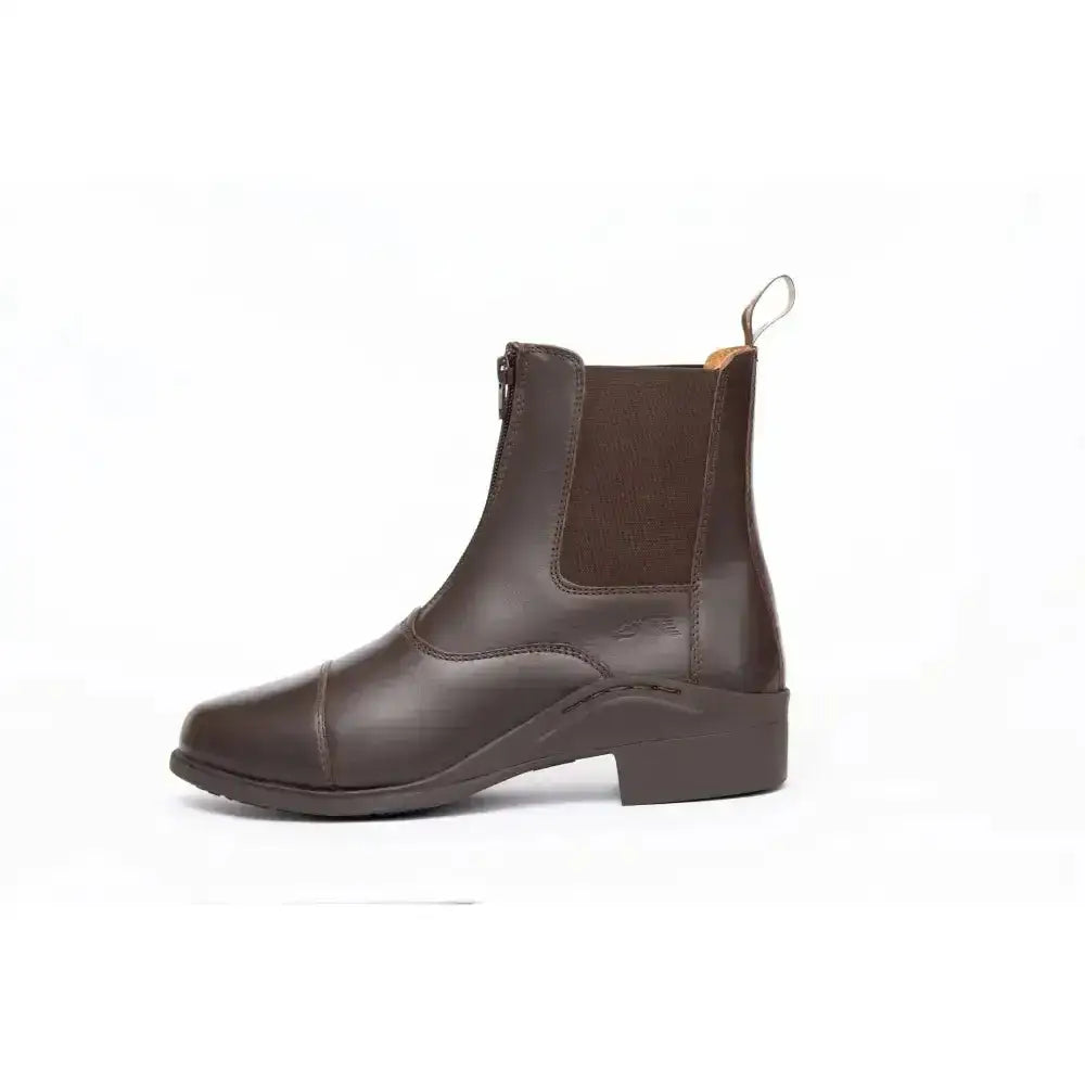 Brown leather paddock zip boots with side zipper and elastic panel for easy wear from gallop new elegance leather paddock