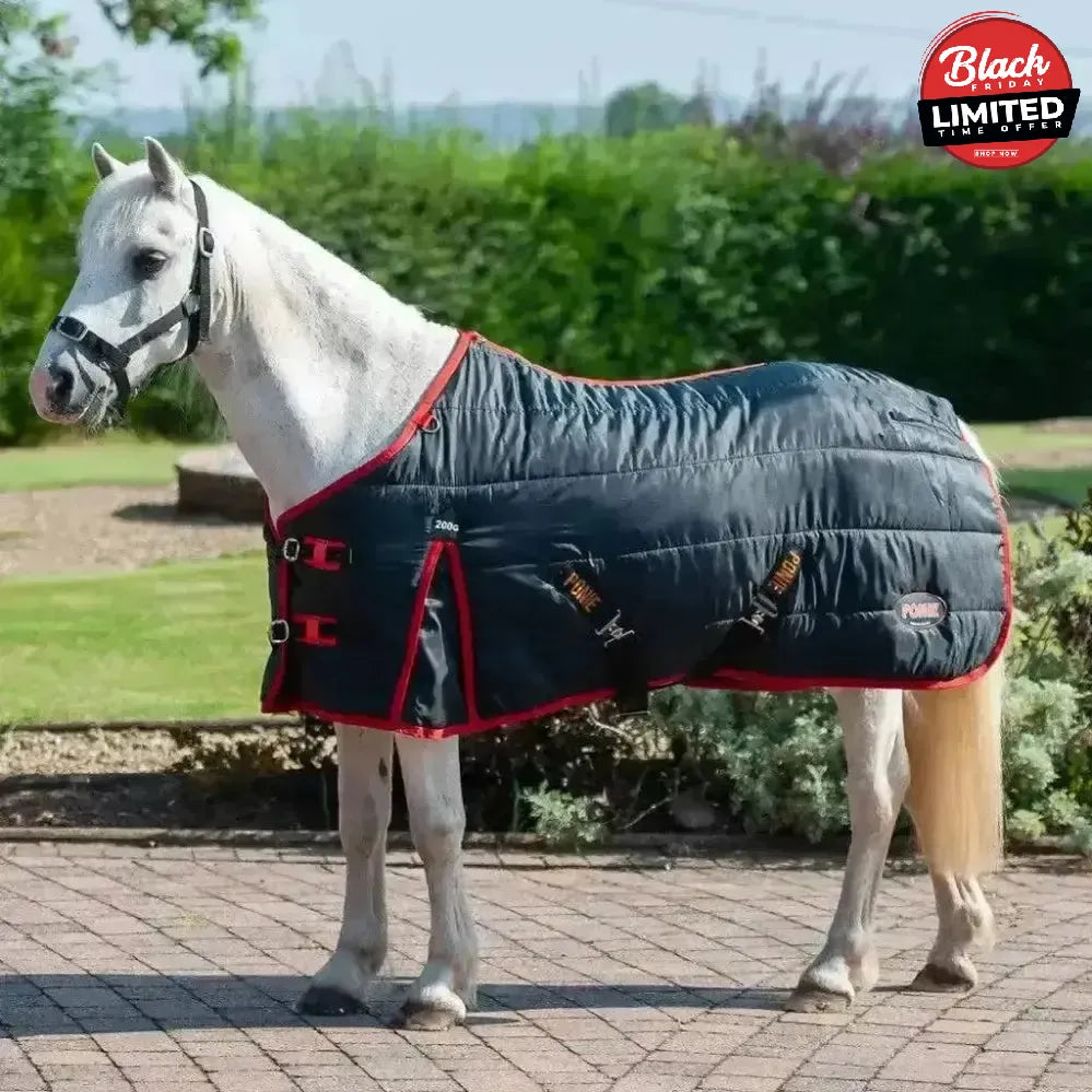 Gallop Ponie 200g Stable Rug Medium Weight Standard Neck Black / Red 3'6" Stable Rugs