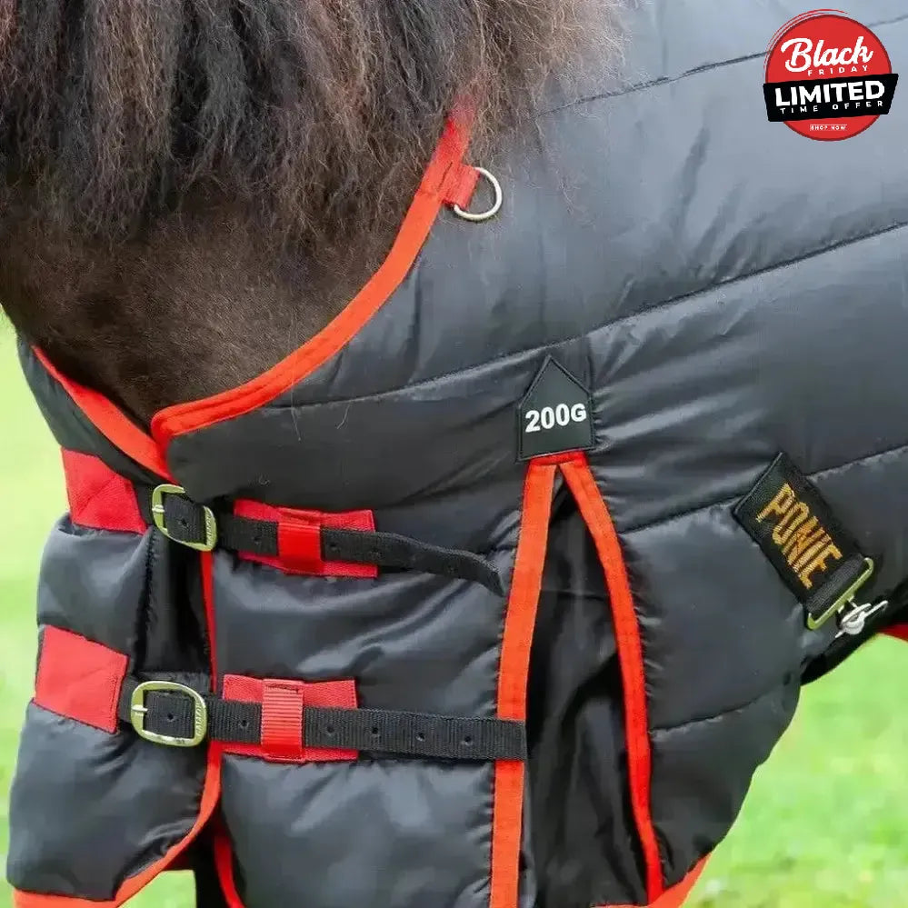 Gallop Ponie 200g Stable Rug Medium Weight Standard Neck Black / Red 3'6" Stable Rugs