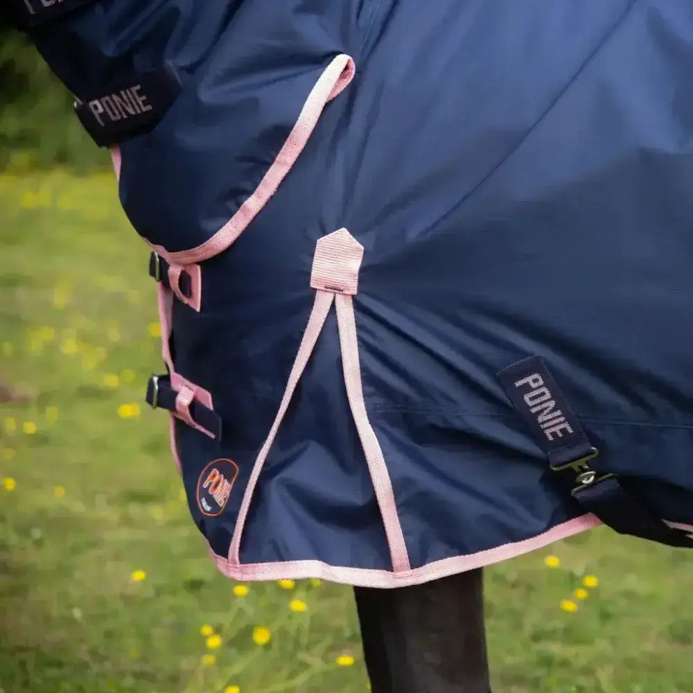Navy blue gallop ponie 50g combo turnout horse rug with pink trim and adjustable straps medium weight combo