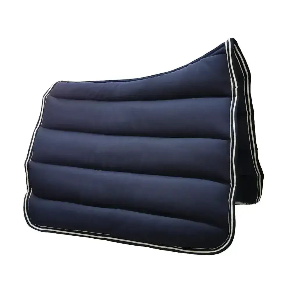 Navy blue quilted horse saddle pad with white piping from gallop premium range featuring high wither vented comfort