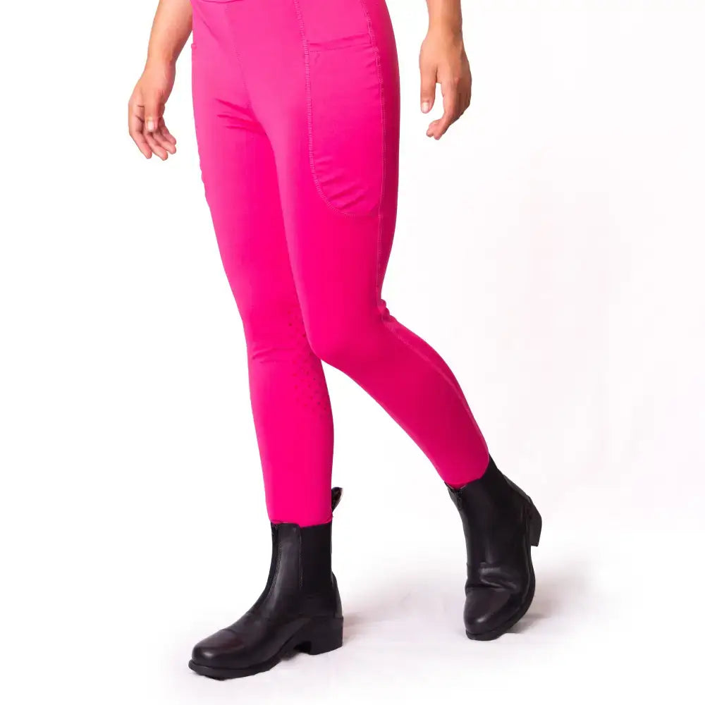 Bright pink gallop riding tights with pockets silicone knee and stretchy leggings boast a form-fitting design