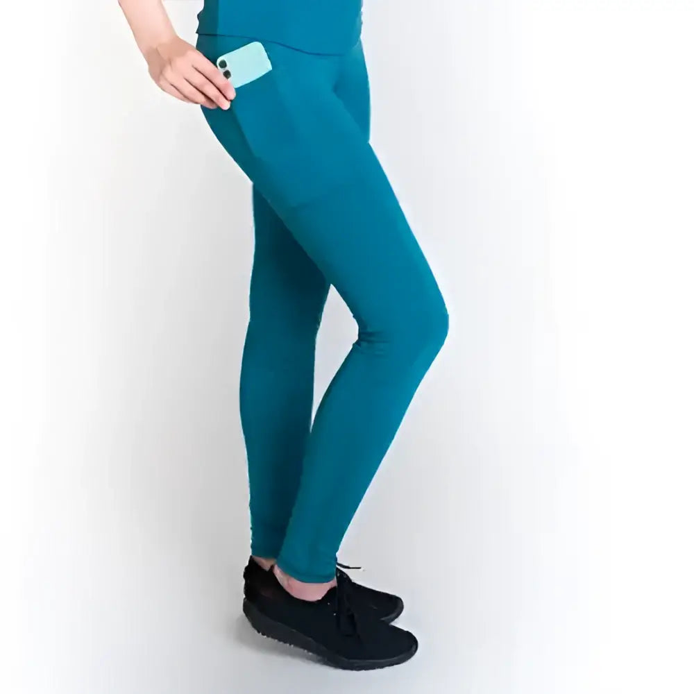 Teal gallop riding tights with pockets silicone knee made from smooth stretchy leggings boast fabric hold a phone