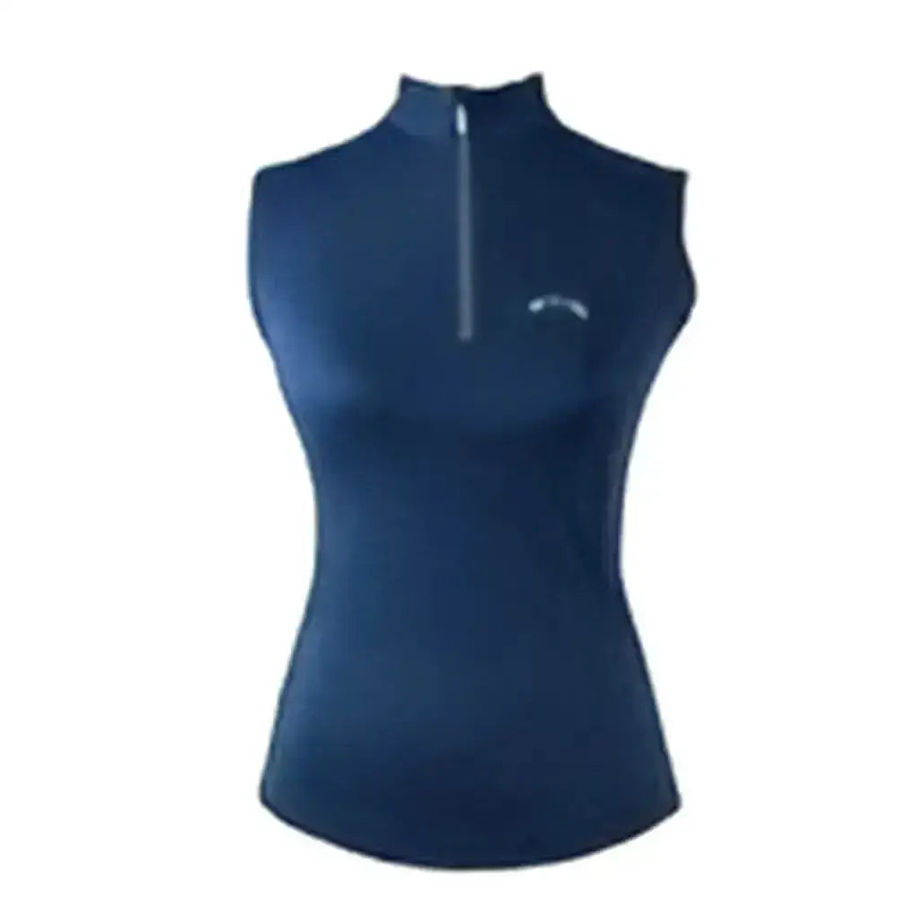 Navy gallop sleeveless zipped base layer with half-zip neckline and subtle chest logo for athletic wear