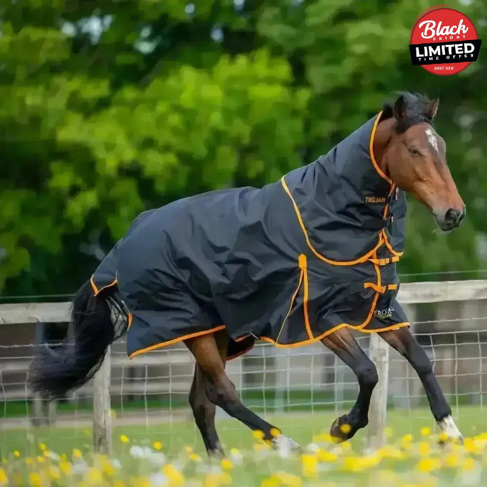 Gallop Trojan Dual 100g Detachable Neck Turnout Rug Navy/Orange 5'3" Turnout Rugs
