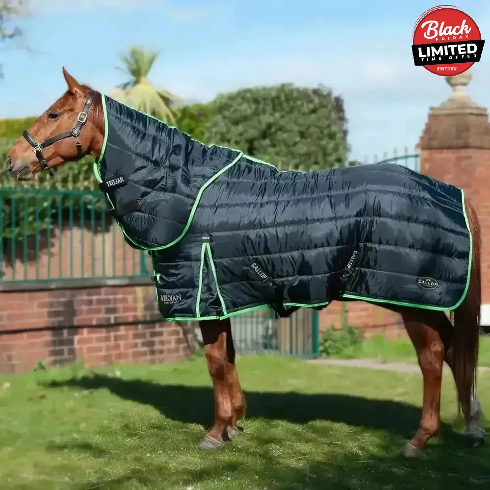 Gallop Trojan Stable Rug 300g Dual Heavy Weight Neck Set Black/Green 5'6" Stable Rugs