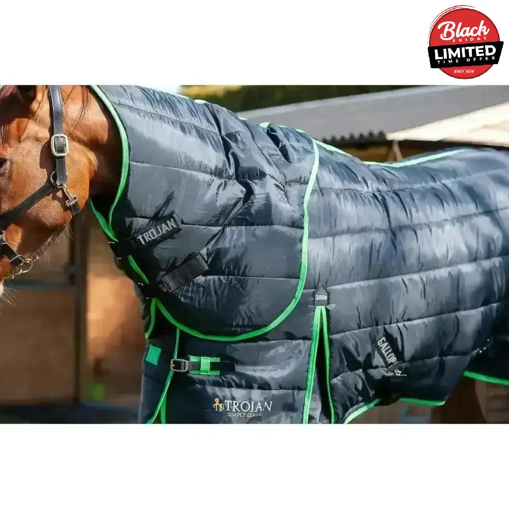 Gallop Trojan Stable Rug 300g Dual Heavy Weight Neck Set Black/Green 5'6" Stable Rugs