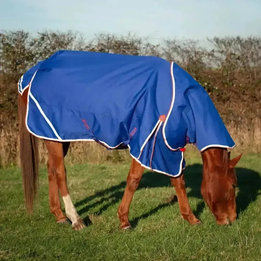 Gallop Trojan Xtra 200g Medium Weight Dual Turnout Rugs With Detachable Necks Royal Blue/Red Bindings 5'6" Turnout Rugs