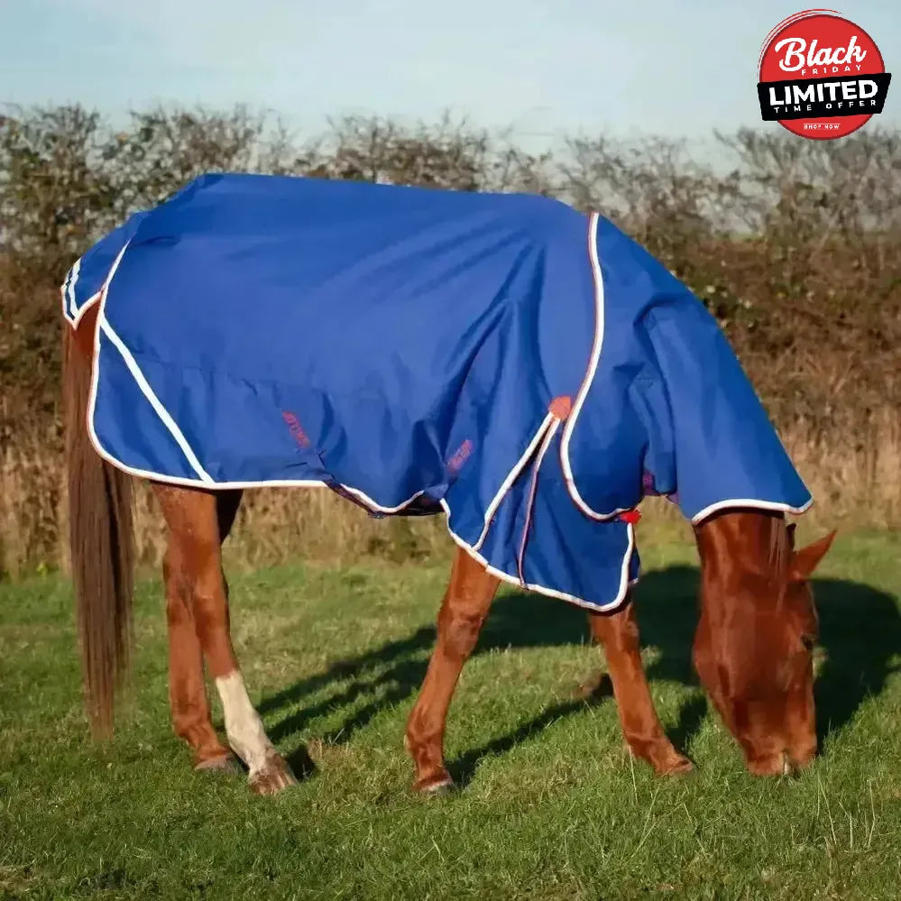 Gallop Trojan Xtra 200g Medium Weight Dual Turnout Rugs With Detachable Necks Royal Blue/Red Bindings 5'6" Turnout Rugs