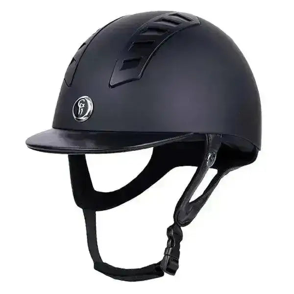 Black gatehouse chelsea pro air vent matte riding helmet with ventilation slots and adjustable straps for equestrian use