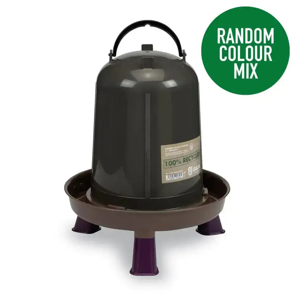 Dark green and purple gaun chicken drinker eco recycled plastic poultry feeder with black handle and legs