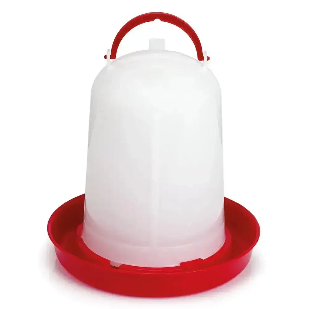 White plastic gaun chicken drinker eco red with a durable plastic base and red handle for easy poultry watering