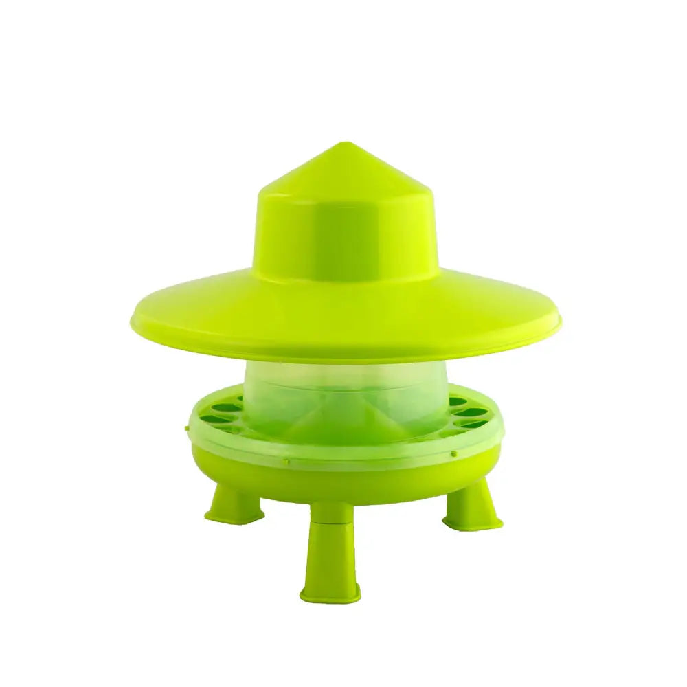 Bright lime green gaun poultry feeder plastic with wide flat top and four short legs for easy feeding
