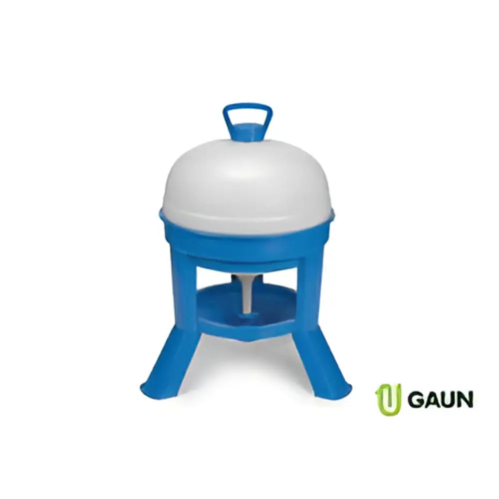 Blue and white plastic gaun siphon drinker with dome top and handle is a robust top-fill drinker makes poultry feeding easy