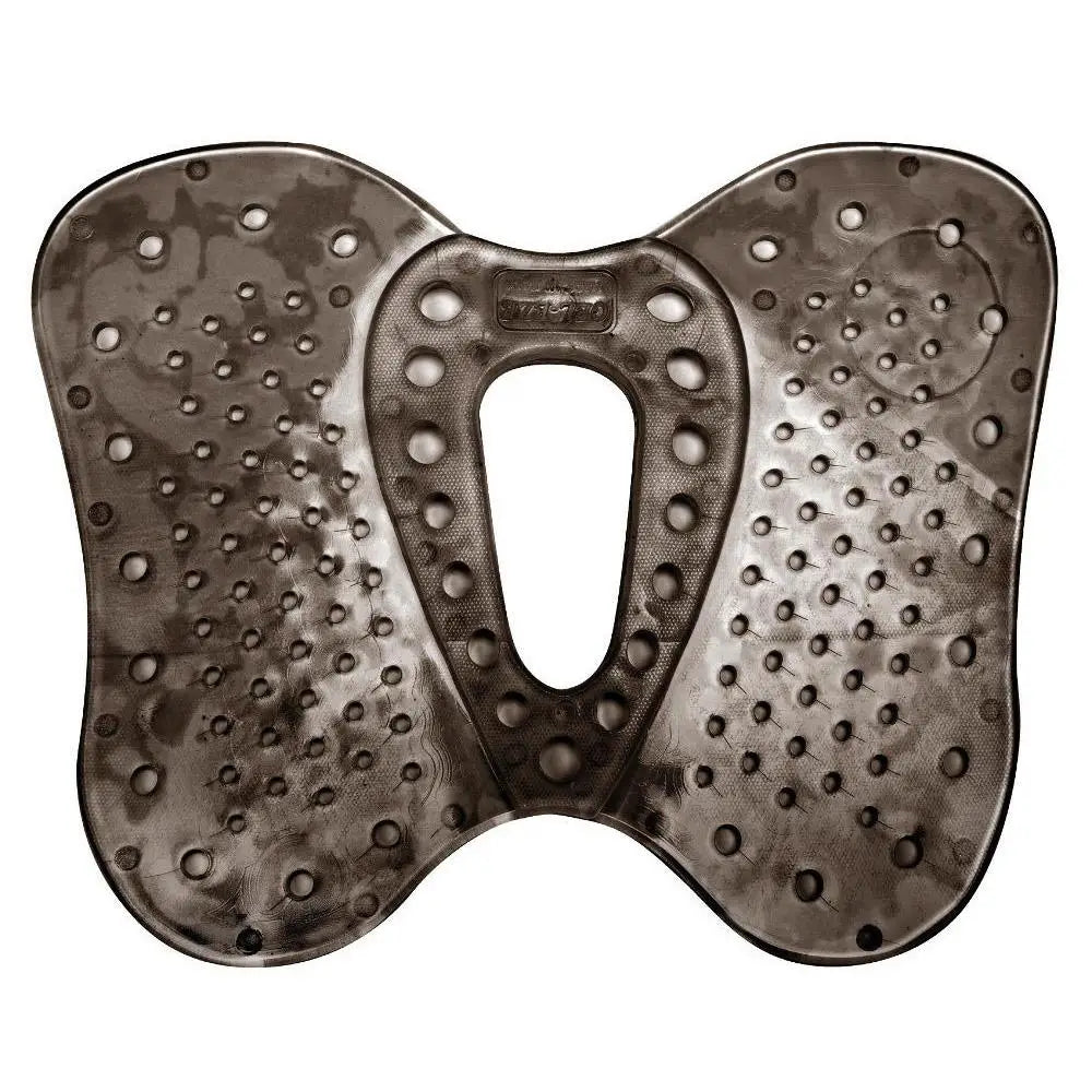 Dark gray textured plastic gel-eze super wither pad with central cutout and circular indentations for impact absorbing properties