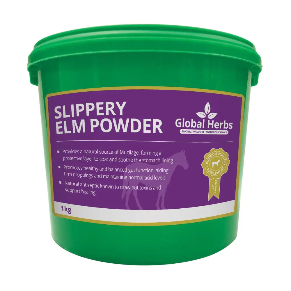 Green plastic bucket of global herbs slippery elm powder 1kg for maintaining normal acid and digestive health