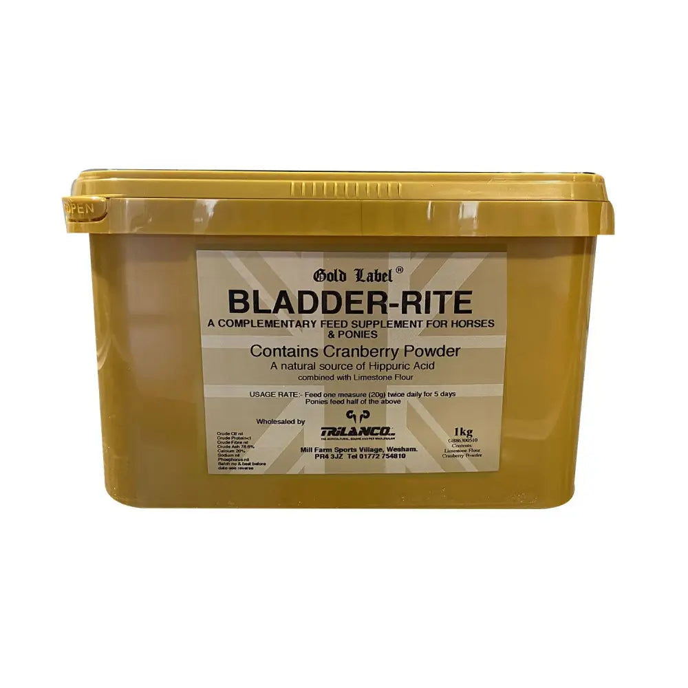 Gold label bladder-rite 1kg yellow tub of pure cranberry powder supplement for horses supports healthy urinary tract