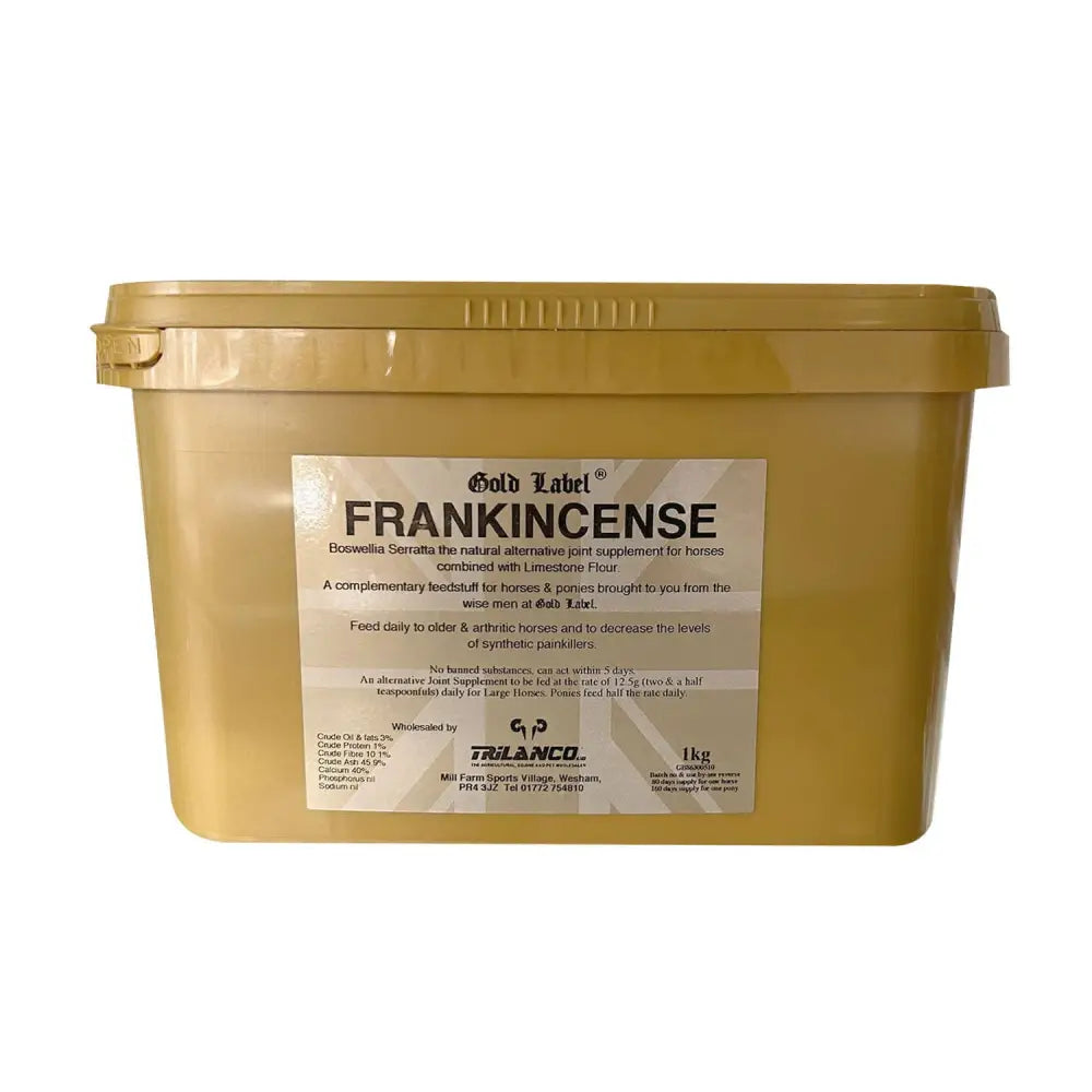 Gold label frankincense boswellia serrata alternative joint supplement in a matte gold tub to reduce joint discomfort